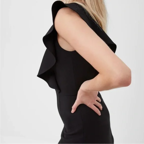NEW FRENCH CONNECTION Womens Black Sleeveless Mini Ruffle Fit Dress LBD - Picture 3 of 16